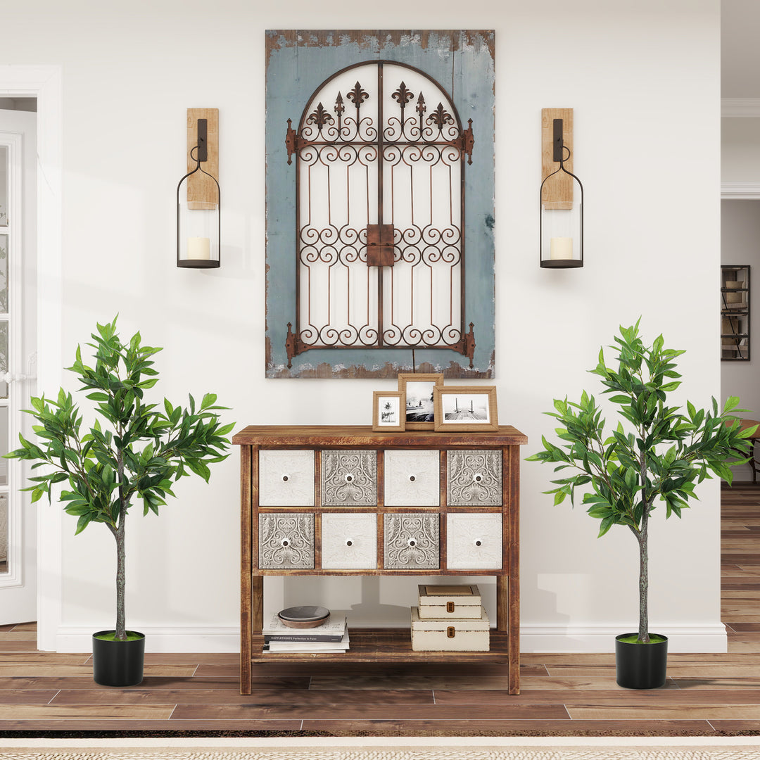 HOMCOM Potted Fake Plants Set of 2, Lifelike Laurel Artificial Trees with 345 PEVA Leaves for Indoor Outdoor Decor, Green