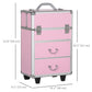 HOMCOM Rolling Makeup Train Case, Large Storage Cosmetic Trolley, Lockable Traveling Cart Trunk with Folding Trays, Swivel Wheels