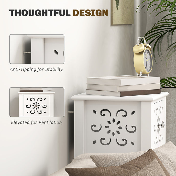 HOMCOM Nightstand Set of 2 with Drawer and Open Storage Shelf White