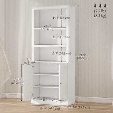 HOMCOM 72" Kitchen Buffet with Hutch, Freestanding Cupboard, Pantry with 6-Tier Shelving, 2 Doors Cabinet with Adjustable Shelves, White, Wood Grain