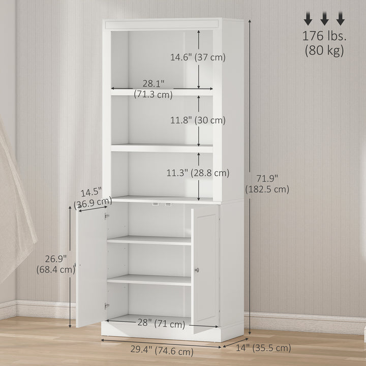 HOMCOM 72" Kitchen Buffet with Hutch, Freestanding Cupboard, Pantry with 6-Tier Shelving, 2 Doors Cabinet with Adjustable Shelves, White, Wood Grain