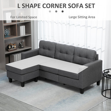 HOMCOM L-shaped Sofa, 3 Seater Couch with Ottoman, Corner Sofa with Thick Padded Cushion and Wood Legs, Dark Grey