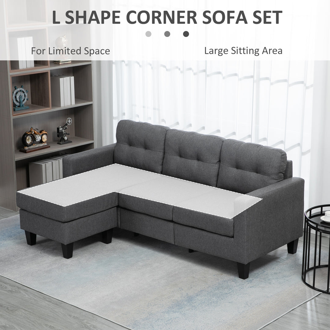HOMCOM L-shaped Sofa, 3 Seater Couch with Ottoman, Corner Sofa with Thick Padded Cushion and Wood Legs, Dark Grey