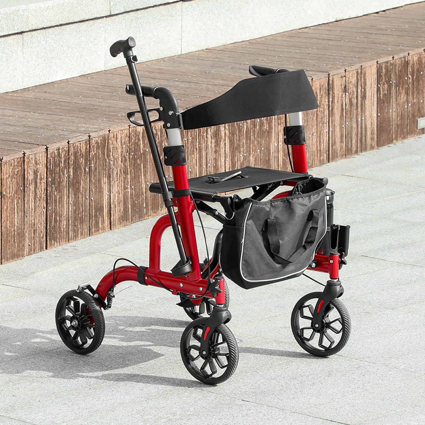 HOMCOM Rollator Walker for Seniors and Adults with 8'' Wheels, Padded Seat and Backrest,  Storage Bag Blue