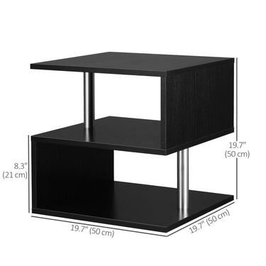 HOMCOM Wooden S Shape End Table 3 Tier Storage Shelves Organizer Living Room Side Table Desk Black