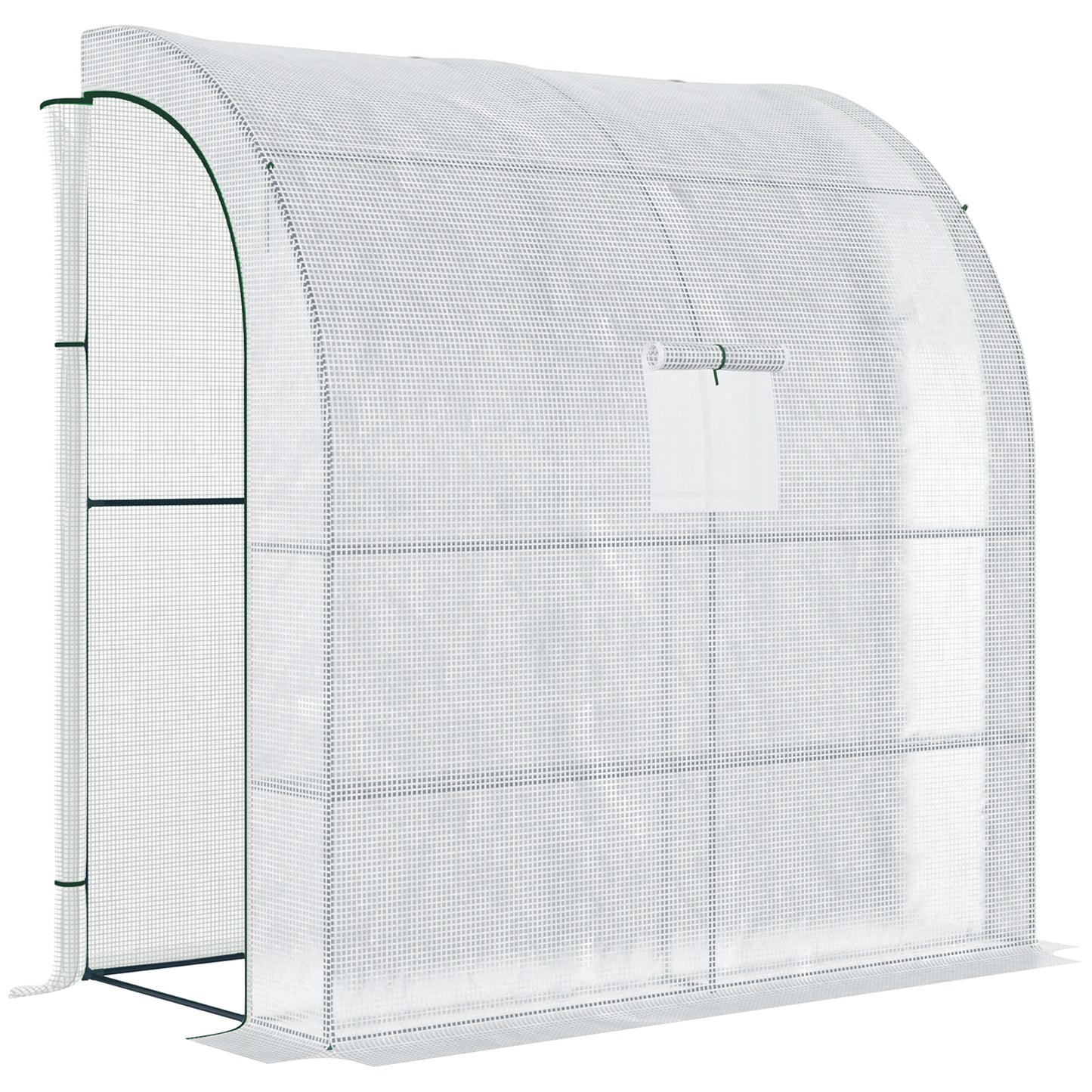 Outsunny 7' x 4' x 7' Outdoor Lean-to Walk-in Garden Greenhouse with Roll-Up Door Hot House for Plants Herbs Vegetables, White