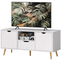 HOMCOM TV Stand with Storage for up to 50" TV, Modern TV Table with Open Shelf, Drawer and 2 Cabinets, White