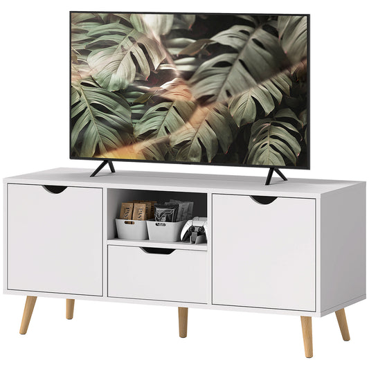 HOMCOM TV Stand with Storage for up to 50" TV, Modern TV Table with Open Shelf, Drawer and 2 Cabinets, White