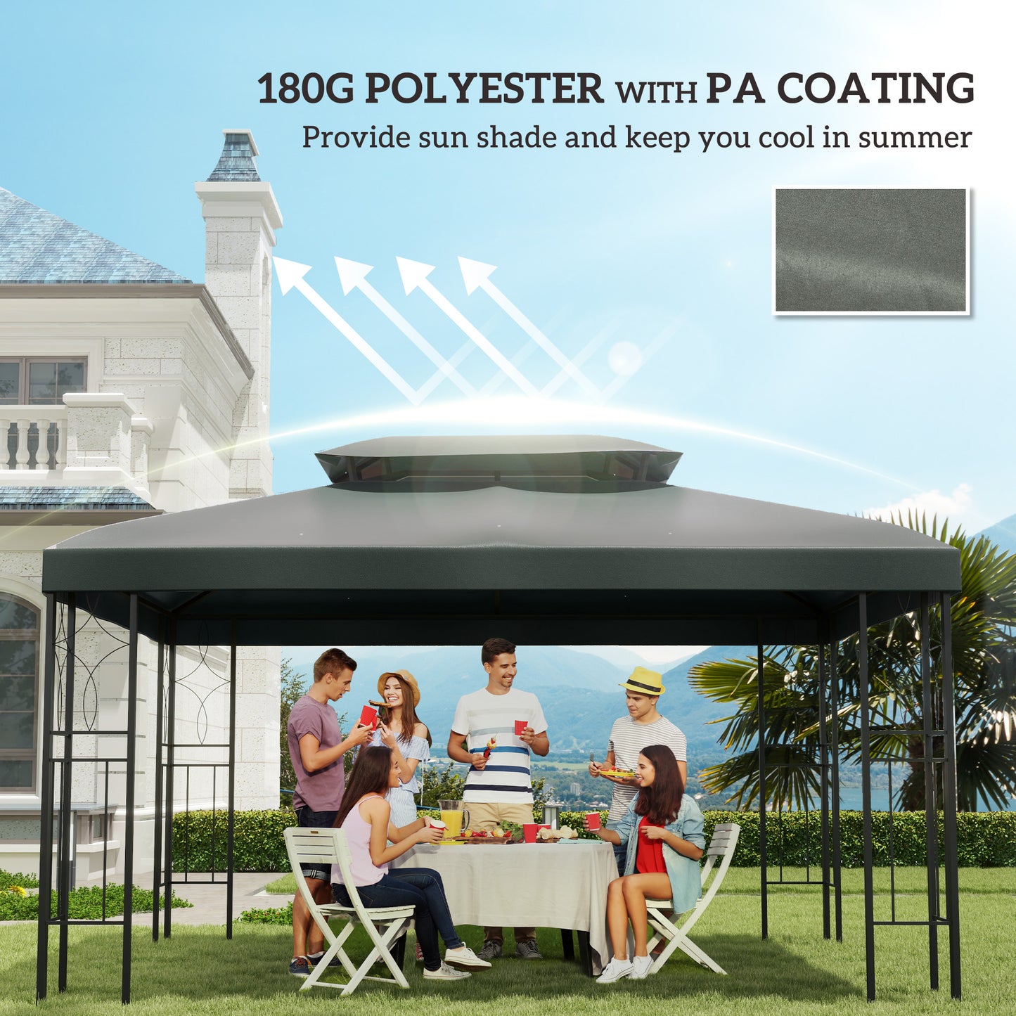 Outsunny 13' x 10' Gazebo Replacement Canopy, 2 Tier Top Roof Garden Pavilion UV Cover, Brown (TOP ONLY)