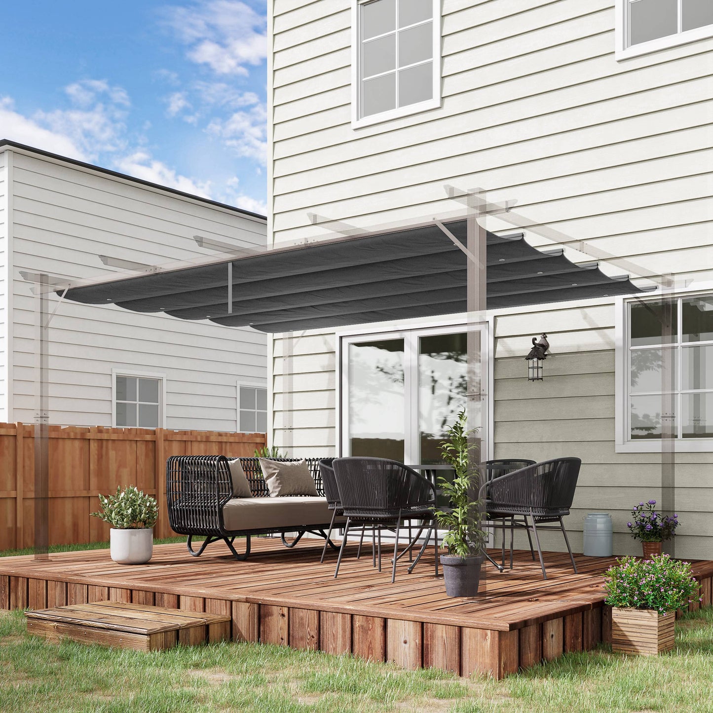 Outsunny Retractable Pergola Canopy Cover Replacement for 10' x 13' Pergola, Dark Grey
