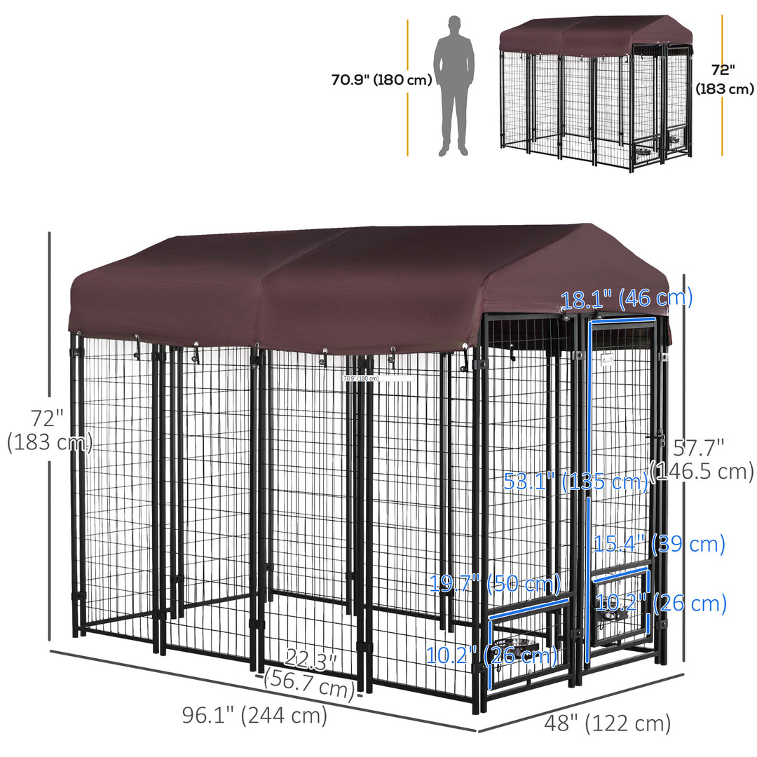 PawHut Outdoor Dog Kennel, Lockable Pet Playpen Crate, Welded Wire Steel Fence, Rotating Bowl Holders, Green