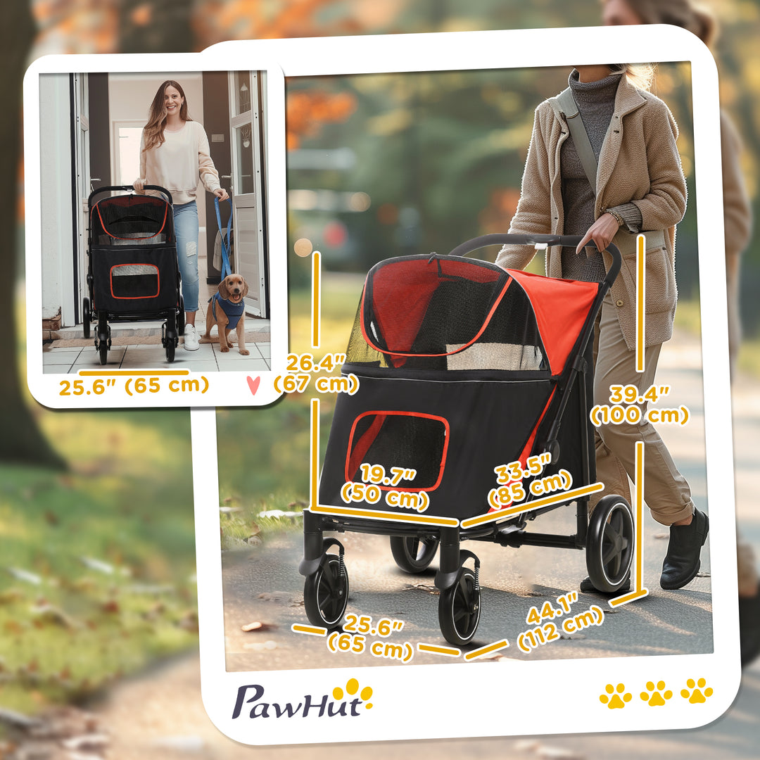 PawHut Foldable Pet Stroller with Universal Front Wheels, Shock Absorber, Dog Cat Carriage for Large & Medium Dogs, Dark Grey