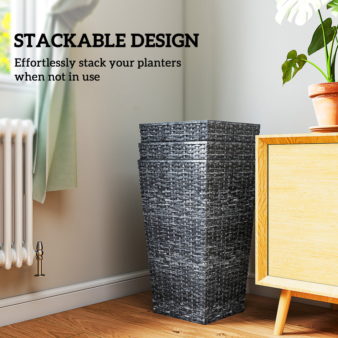 Outsunny Set of 3 Tall Plant Stand, Outdoor & Indoor Flower Pot Set for Front Door, Entryway, Patio and Deck, Brown