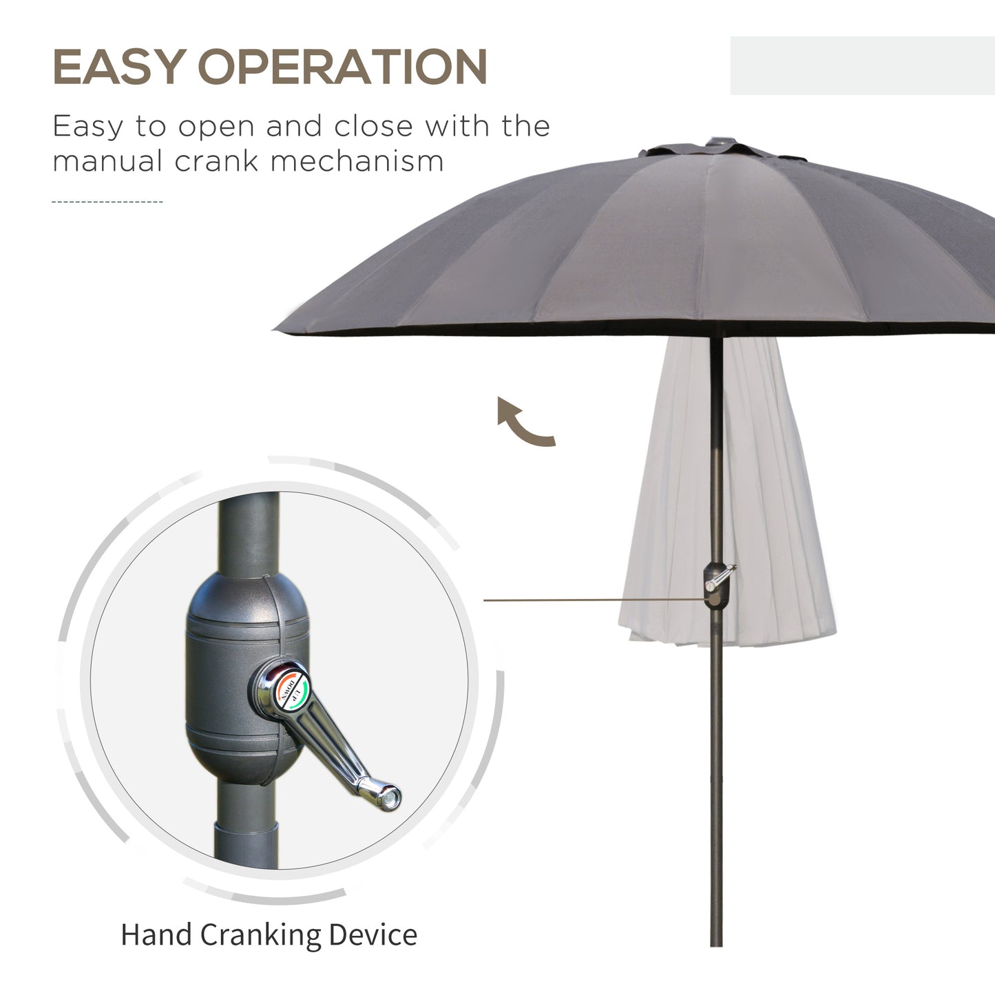 Outsunny 8ft Shanghai Garden Parasol Umbrella with Crank & Tilt, Adjustable Outdoor Sun Shade, Dark Grey