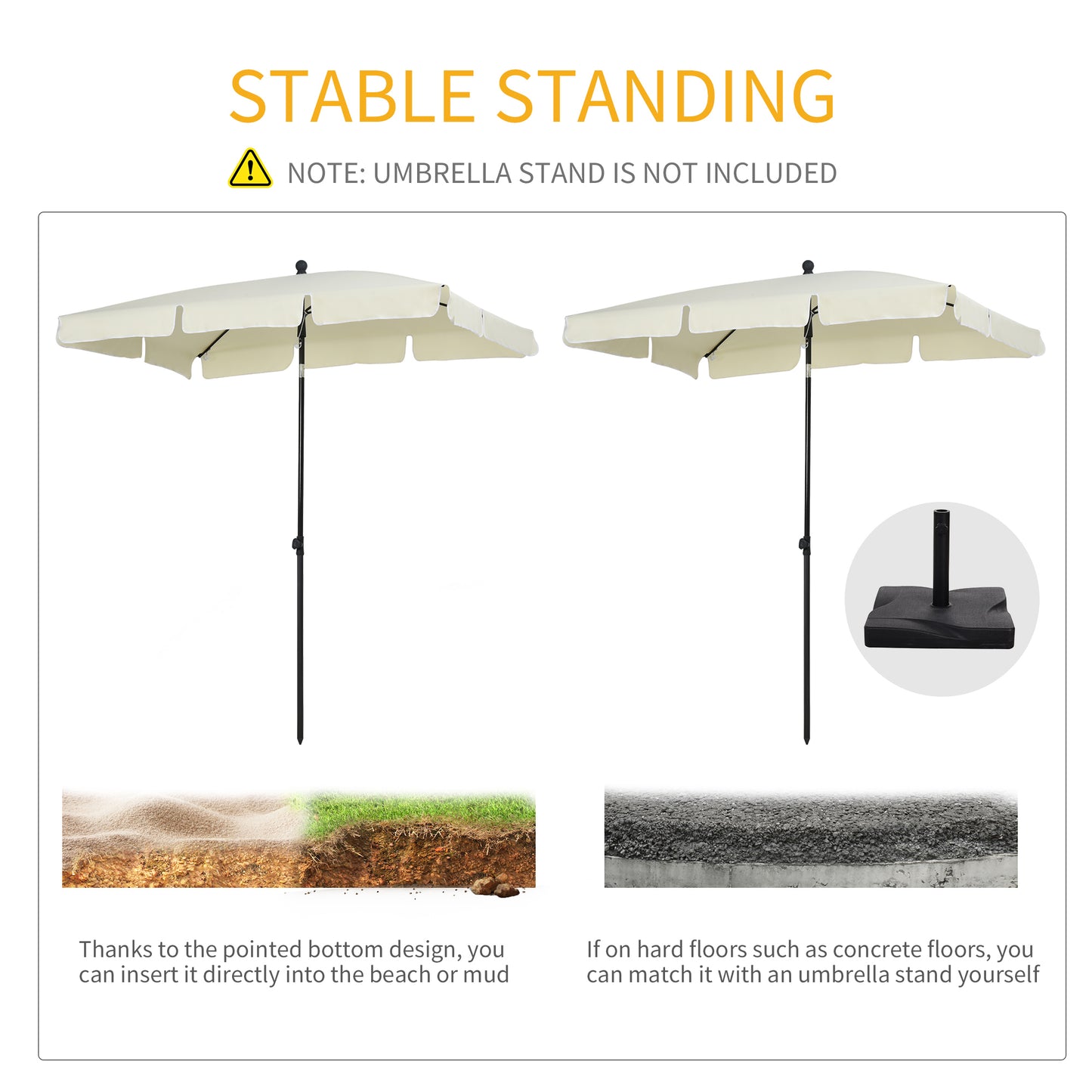 Outsunny 6.5x4ft Rectangle Patio Umbrella Aluminum Tilt Adjustable Garden Parasol  Sun Shade Outdoor Canopy Cream White