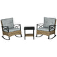 Outsunny 3 Pcs Outdoor PE Rattan Rocking Chair Set, Bistro Set with Two-tier Table, Padded Cushions for Garden, Dark Blue