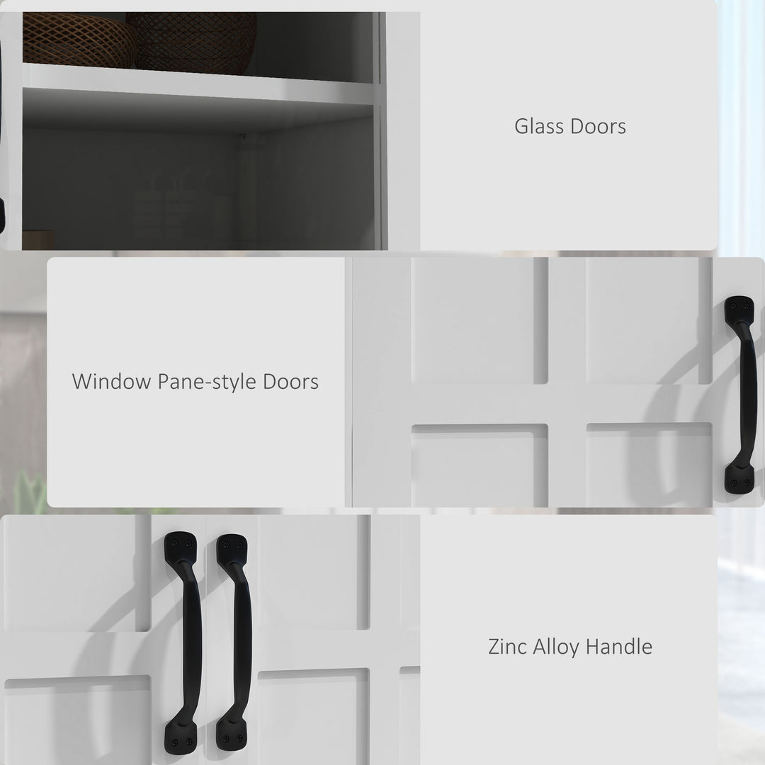 HOMCOM Modern Sideboard Cabinet, Freestanding Sideboards and Buffets with Glass Doors, 4-tier Shelving and Adjustable Shelves