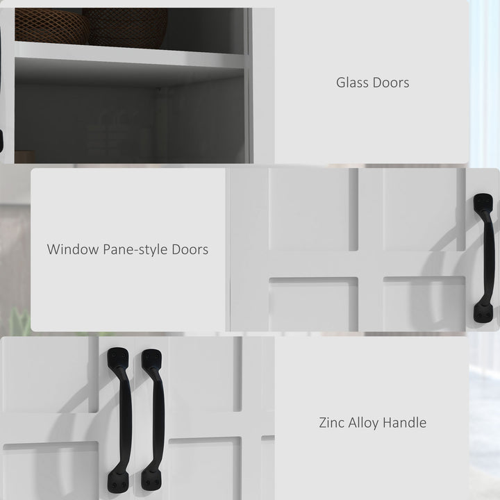 HOMCOM Modern Sideboard Cabinet, Freestanding Sideboards and Buffets with Glass Doors, 4-tier Shelving and Adjustable Shelves