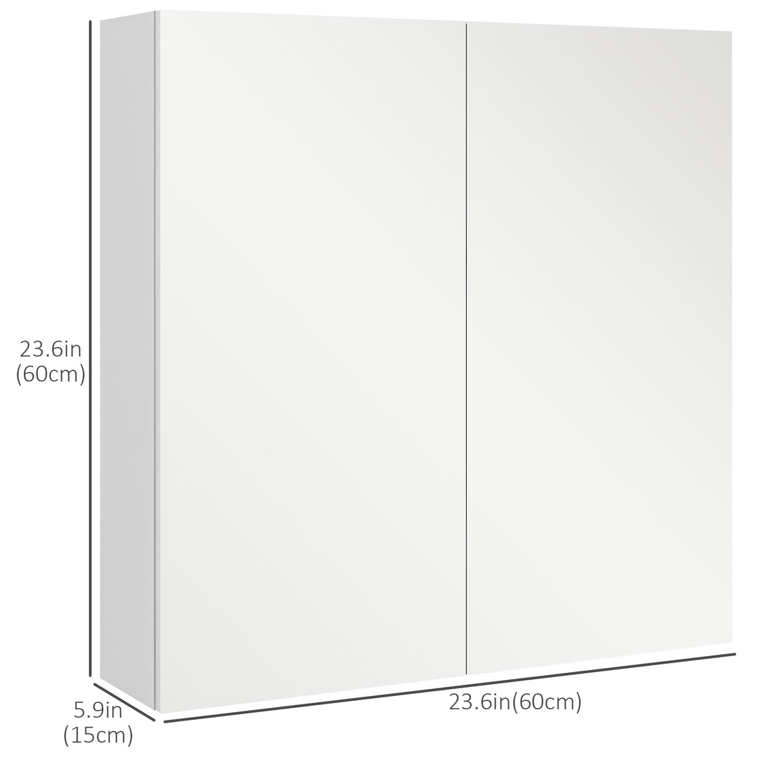 kleankin 24" x 24" Medicine Cabinet, Wall Mounted Bathroom Mirror Cabinet with Mirrored Doors, Adjustable Shelves and Soft Close Mechanism, High Gloss White