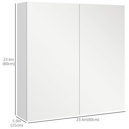 kleankin 24" x 24" Medicine Cabinet, Wall Mounted Bathroom Mirror Cabinet with Mirrored Doors, Adjustable Shelves and Soft Close Mechanism, High Gloss White