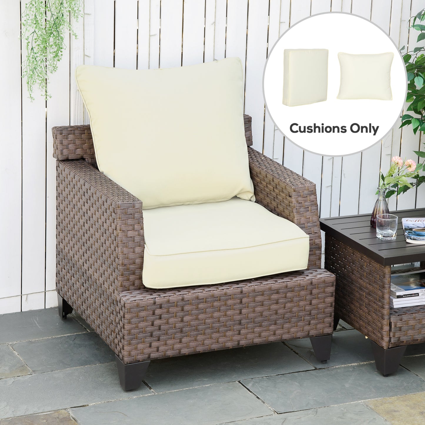 Outsunny Patio Chair Cushions, Thick Deep Seat Outdoor Seat Cushion with Back Cushion, Light Green