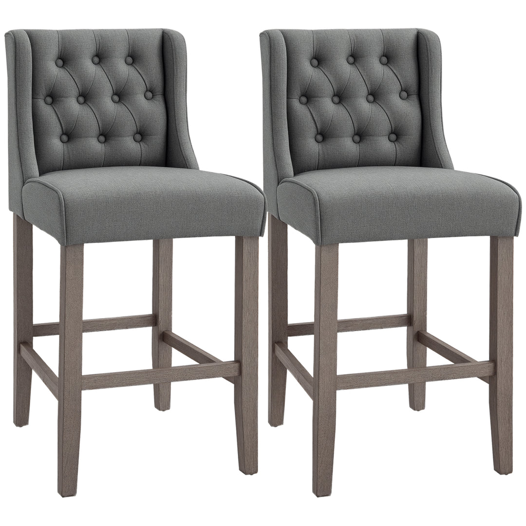 HOMCOM Set of 2 40Inch Button Tufted Bar stools High Counter Dining Height Chairs Grey