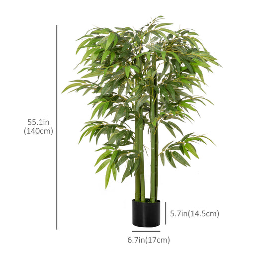 HOMCOM Set of 2 4.5FT Artificial Bamboo Tree Faux Decorative Plant in Nursery Pot for Indoor Outdoor DÃ©cor