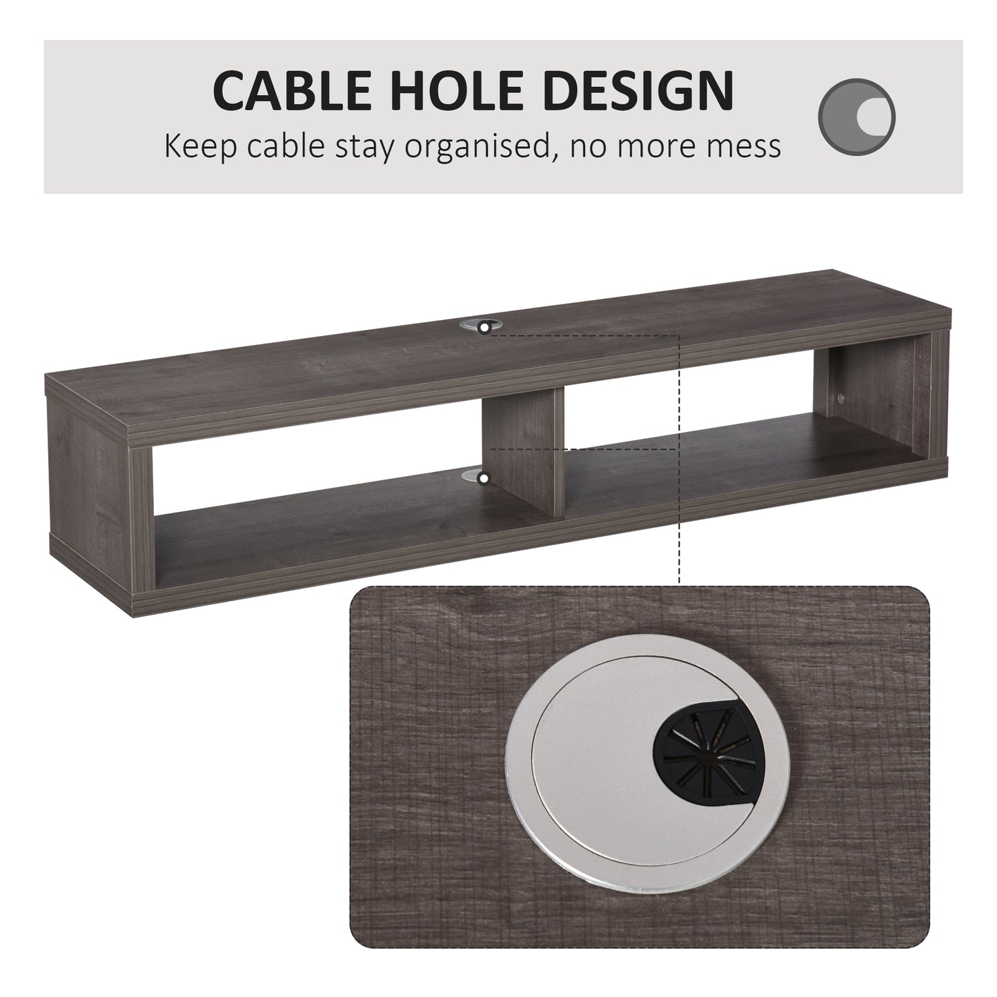 HOMCOM Floating TV Stand Shelf for 50" TVs, Wall Mounted Entertainment Center for Living Room, Bedroom, Media Console with Storage Shelf for Audio, Video, Dark Grey Wood Grain