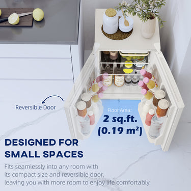 HOMCOM 2.5 Cu.Ft Mini Fridge, Single Door Compact Refrigerator with Freezer, Adjustable Thermostat, Reversible Door, White