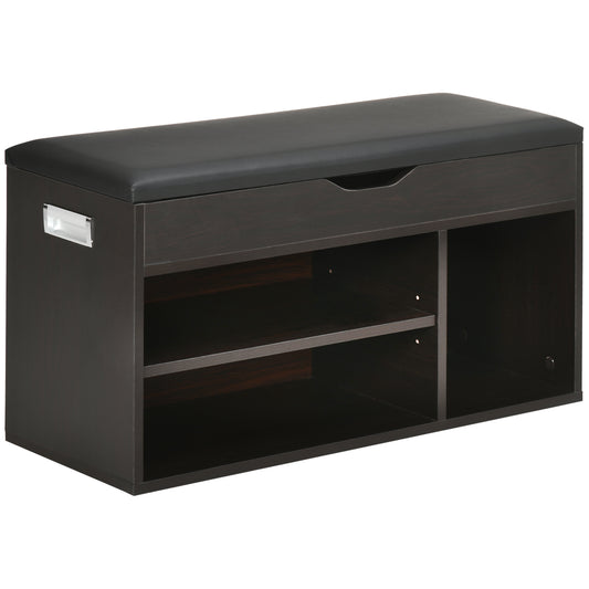 HOMCOM Shoe Bench Entryway Storage Rack with Padded Cushion, Hidden Storage for Hallway, Living Room, Black