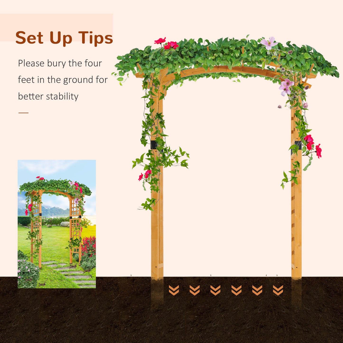Outsunny 7.5FT Wood Garden Arch Trellis, Outdoor Walkway Round Pergola Style Arbor for Decorative Climbing Plants, Patio, Lawn, Backyard Party, Ceremony Decoration Accessories, Yellow