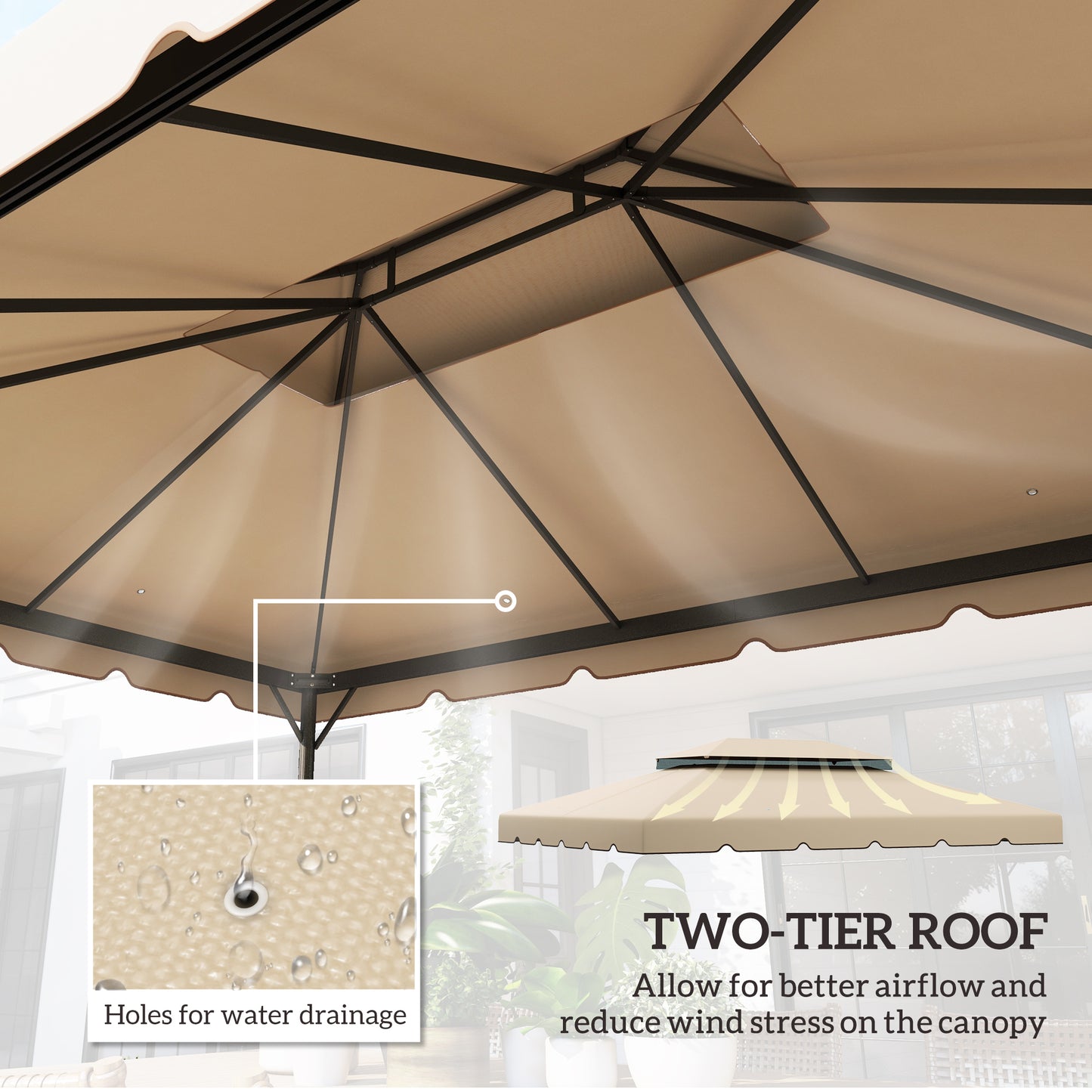 Outsunny 13' x 10' Gazebo Replacement Canopy, Gazebo Top Cover with Double Vented Roof for Garden Patio(TOP ONLY), Beige