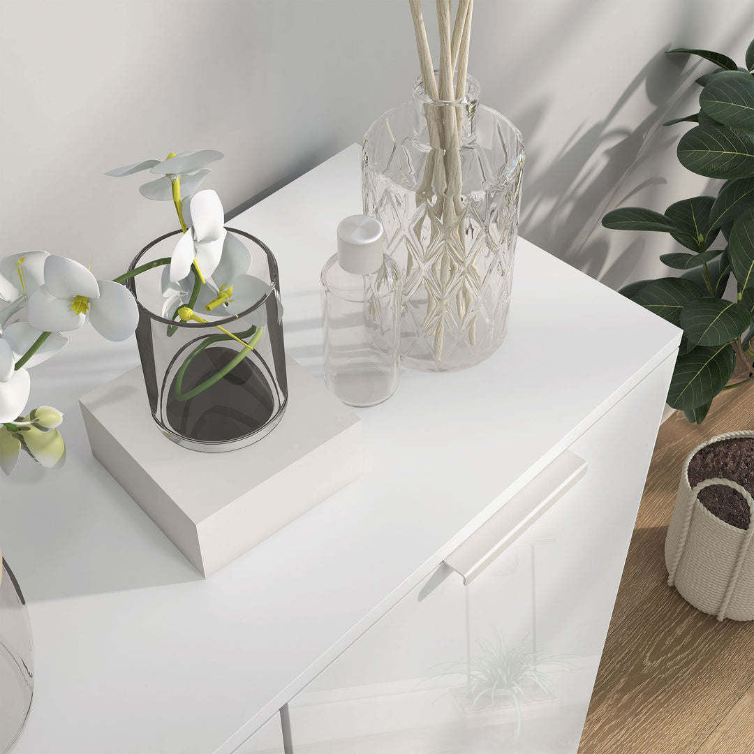 HOMCOM Shoe Cabinet, Shoe Storage Cabinet with Soft-Close Hinges and Adjustable Shelves, Holds 15-20 Pairs, High Gloss White