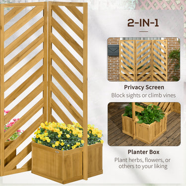 Outsunny Backyard Privacy Screen - Folding 65" with Planters for Patio, Deck, and Backyard, Brown