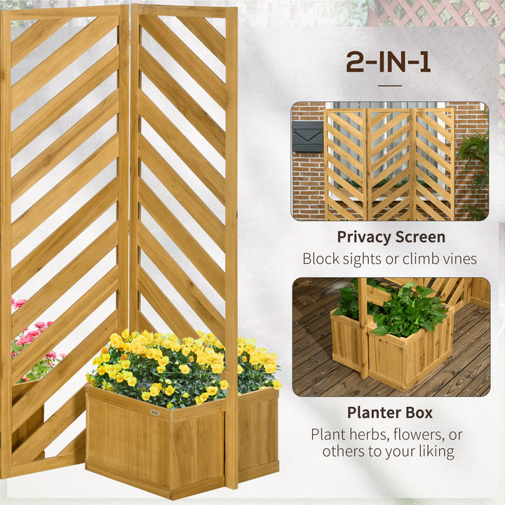 Outsunny Backyard Privacy Screen - Folding 65" with Planters for Patio, Deck, and Backyard, Brown