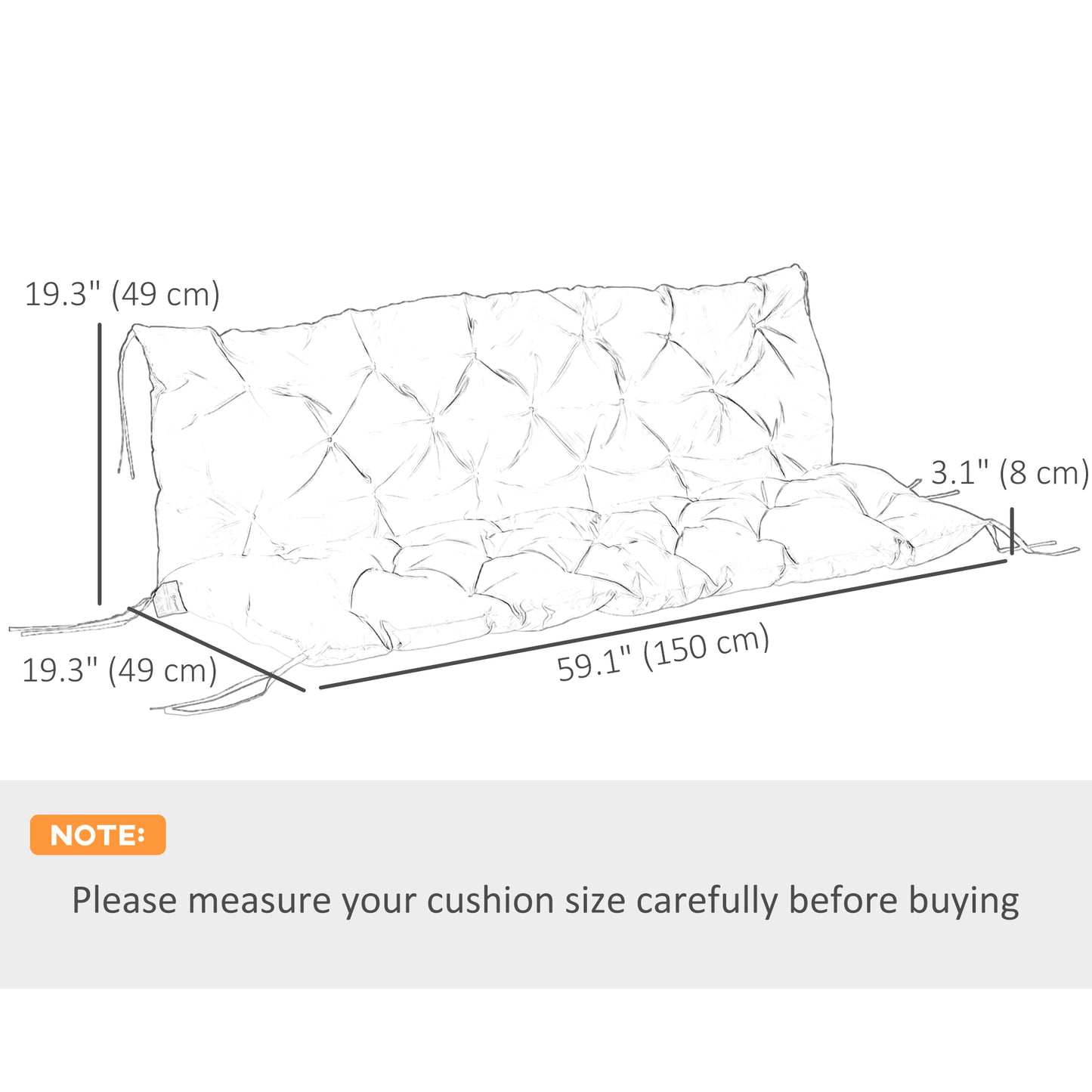 Outsunny Porch Swing Cushion Garden Bench Cushion with Backrest, Non-Slip 3-Seater Thick Pad, Swing Chair Mat Replacement for Indoor and Outdoor, 59.1" x 38.6", Khaki
