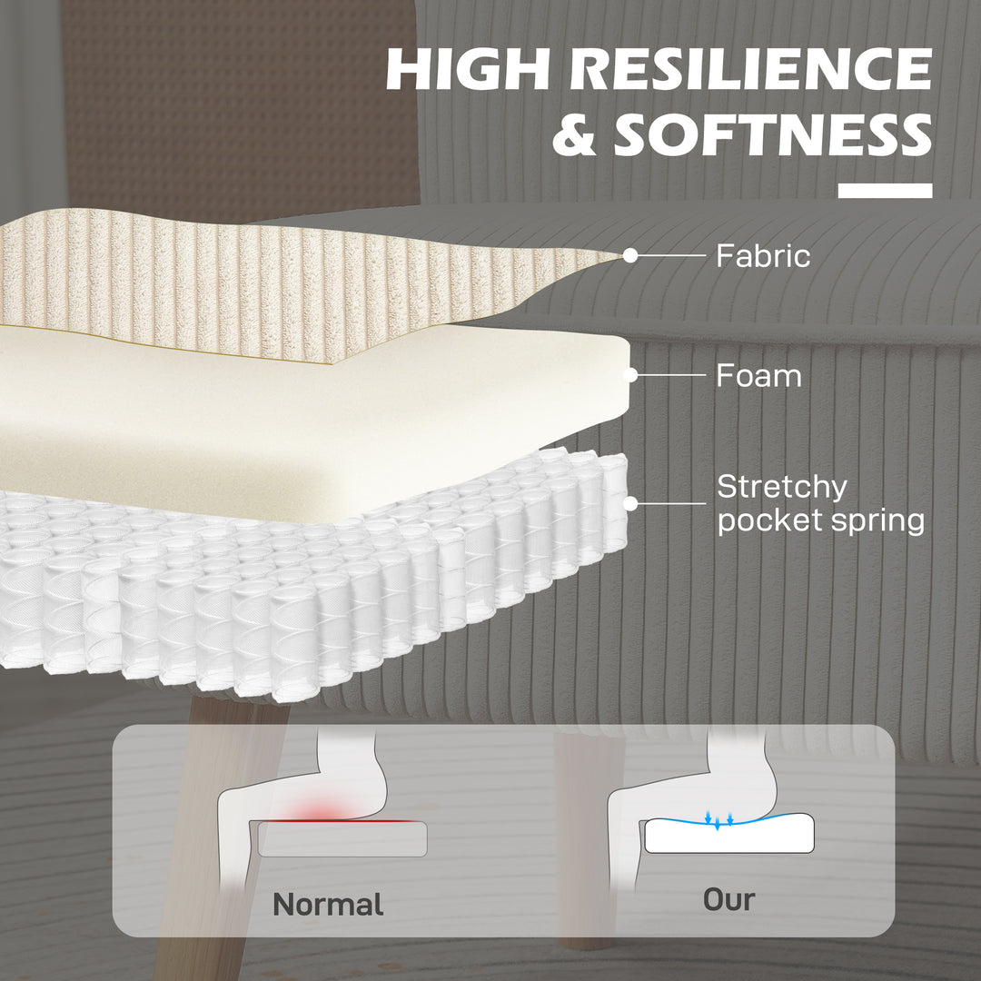 HOMCOM Modern 2 Seat Sofa for Bedroom, Upholstered Two Seater Couch with Rubber Wood Legs, Light Grey