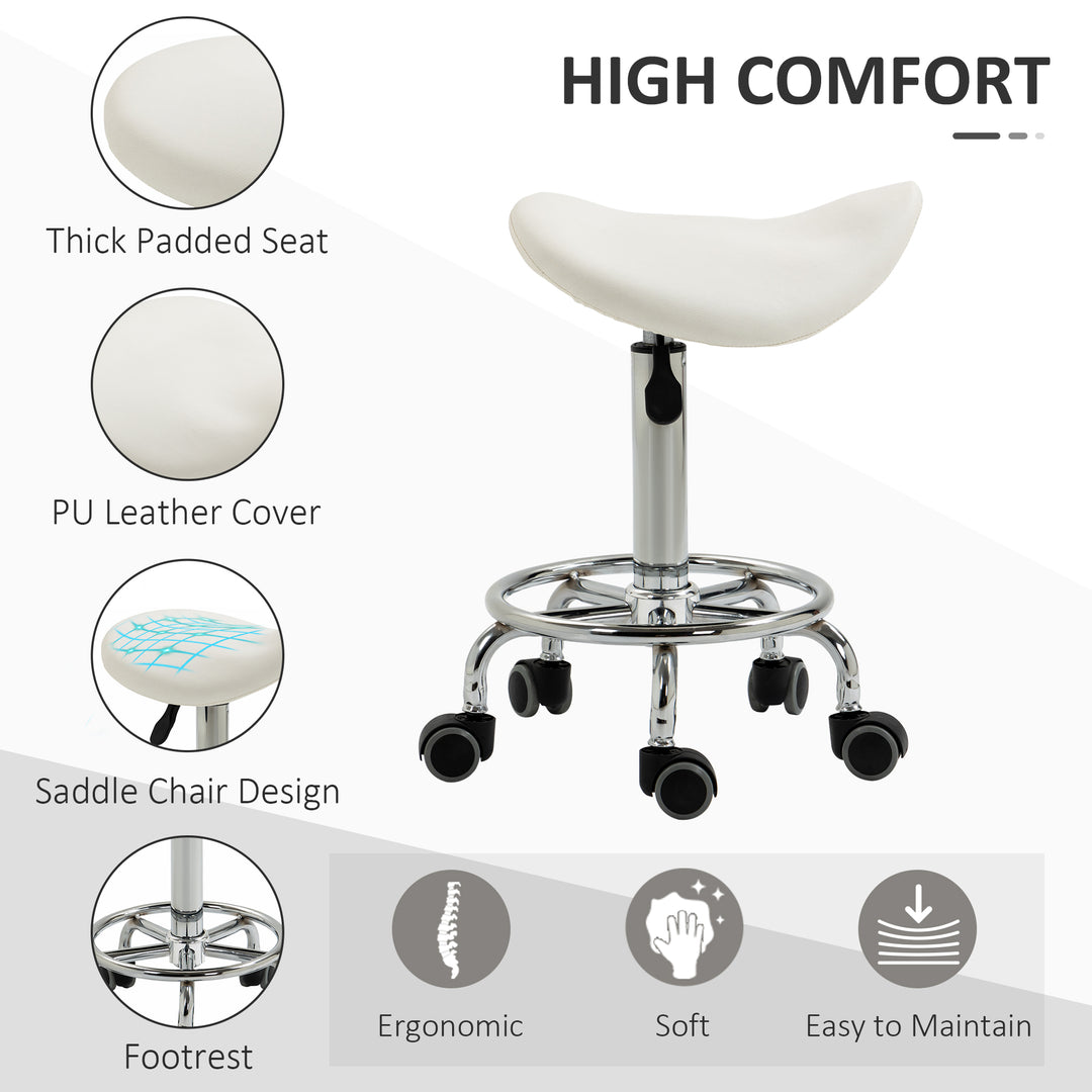 HOMCOM Saddle Stool, PU Leather Adjustable Rolling Salon Chair for Massage, Spa, Clinic, Beauty and Tattoo, Black