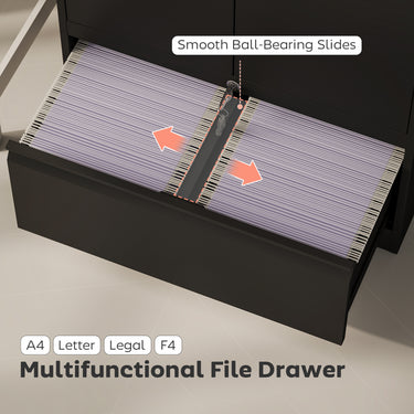 HOMCOM Lateral Filing Cabinet, Metal Storage Cabinet, Garage Cabinet with Double Locks, Adjustable Shelf and File Drawer, Black