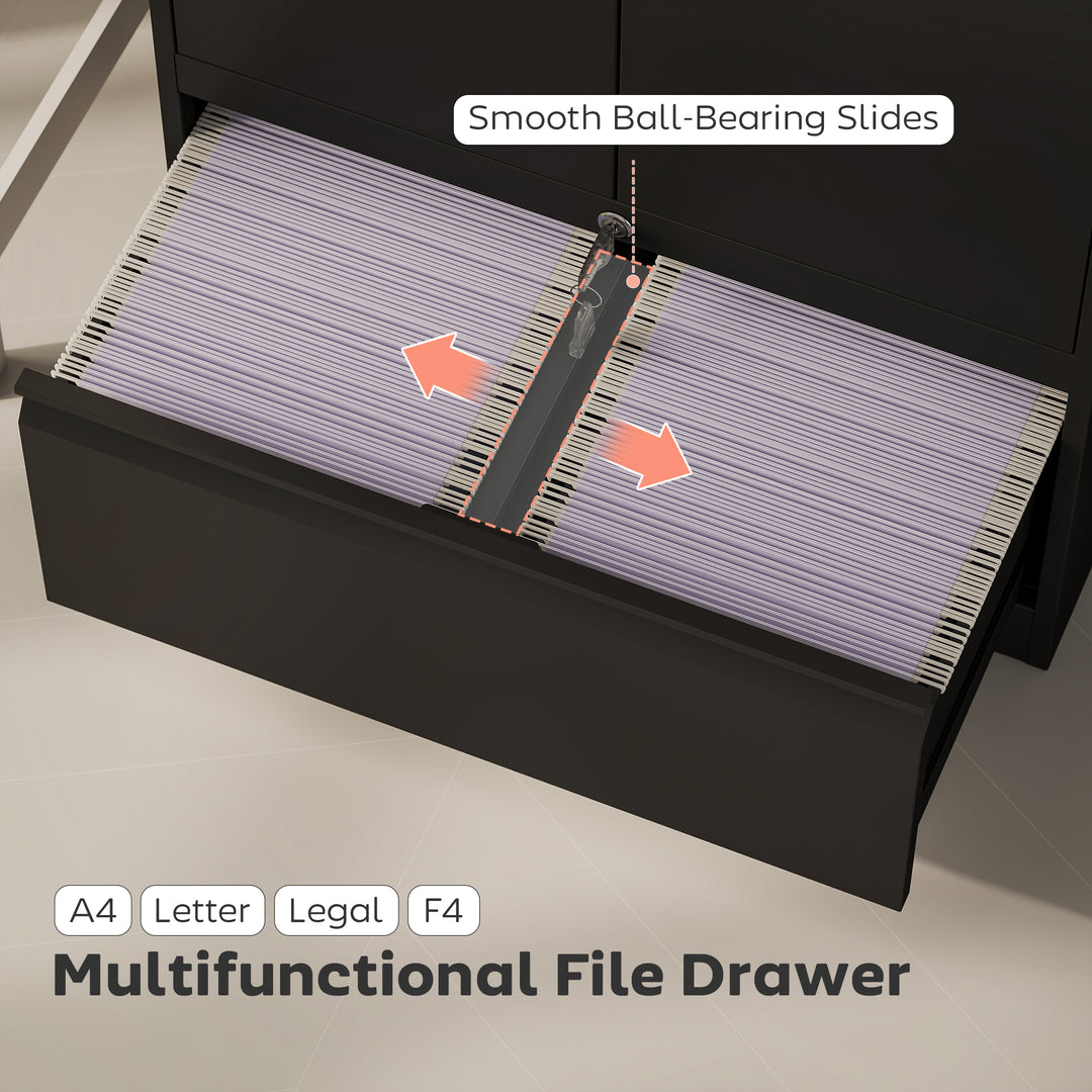 HOMCOM Lateral Filing Cabinet, Metal Storage Cabinet, Garage Cabinet with Double Locks, Adjustable Shelf and File Drawer, Black