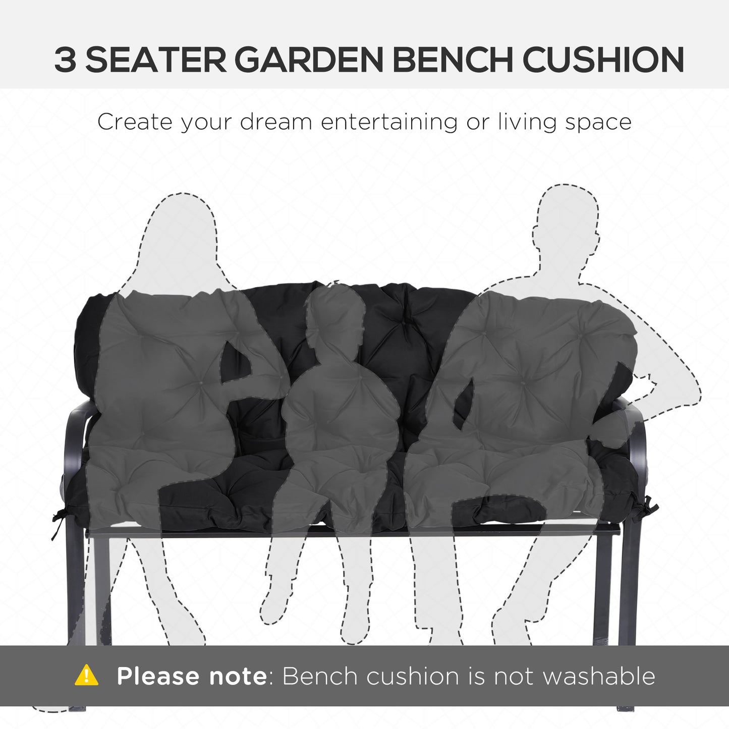 Outsunny 3 Seater Outdoor Seat Pads Bench Swing Chair Replacement Cushions Backrest for Patio Garden, Dark Grey