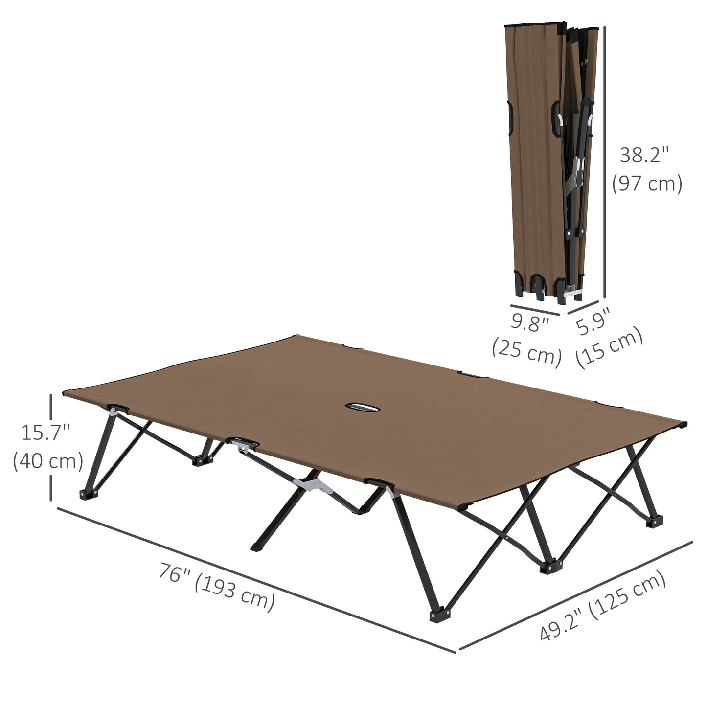 Outsunny 76" Two Person Folding Camping Cot Outdoor Portable Double Cot Wide Military Sleeping Bed w/ Carrying Bag Blue