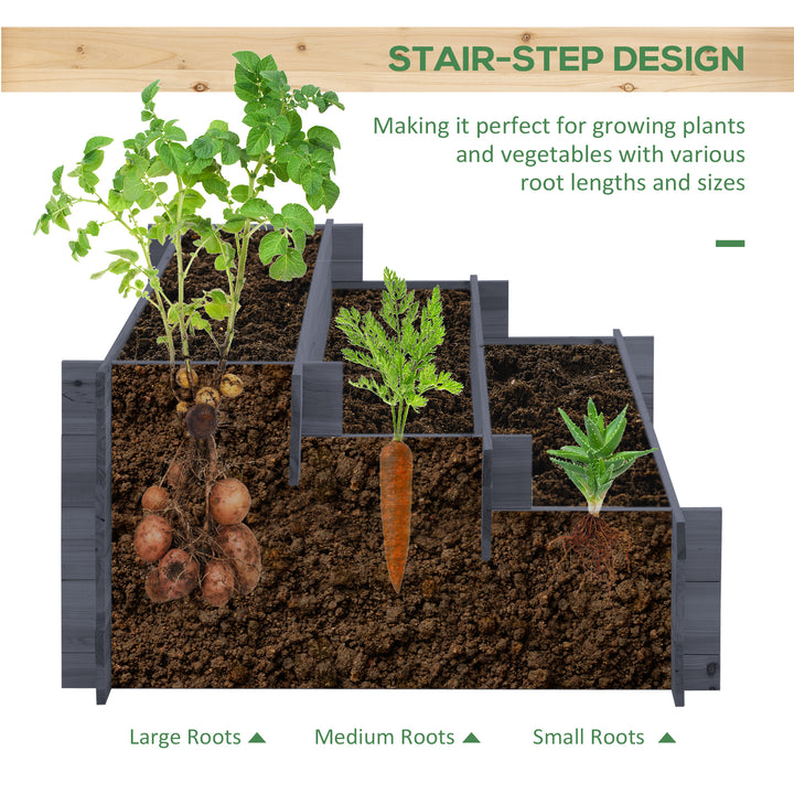 Outsunny 3-Tier Wood Raised Garden Bed, Elevated Planting Box, Outdoor Vegetable Flower Container, Herb Garden Indoor Kit, Natural