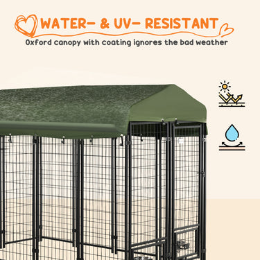 PawHut Outdoor Dog Kennel, Lockable Pet Playpen Crate, Welded Wire Steel Fence, Rotating Bowl Holders, Green