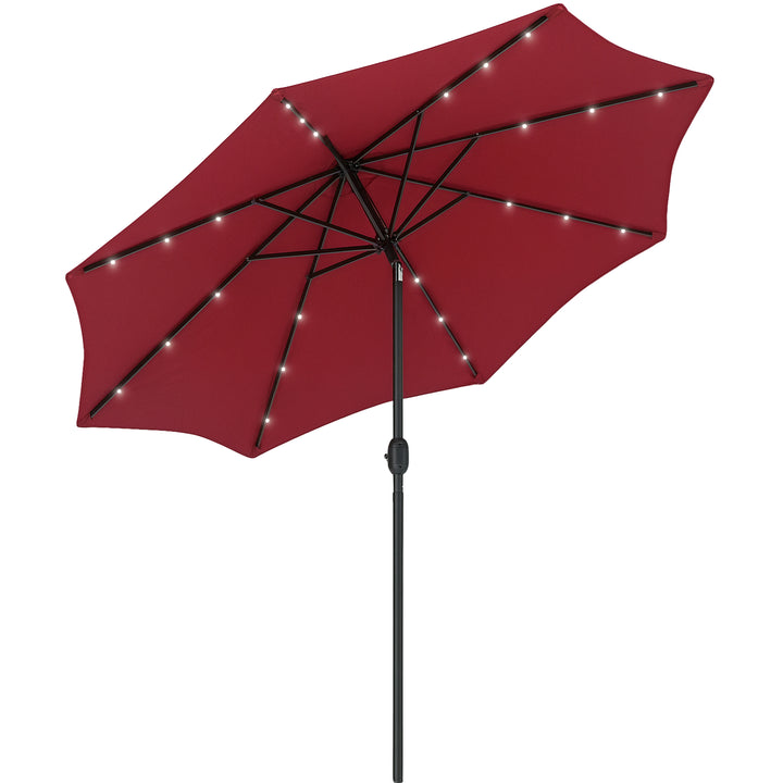 Outsunny 9ft Solar Patio Umbrella Outdoor Sunshade 24 LED Lights Tilt Canopy, Wine Red