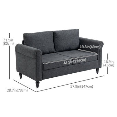 HOMCOM Vintage Loveseat, Upholstered Love Seat Furniture, Chenille-feel Fabric 2 Seater Sofa Couch with Rolled Arms, Gourd-Shaped Rubber Wood Legs for Living Room, Dark Grey