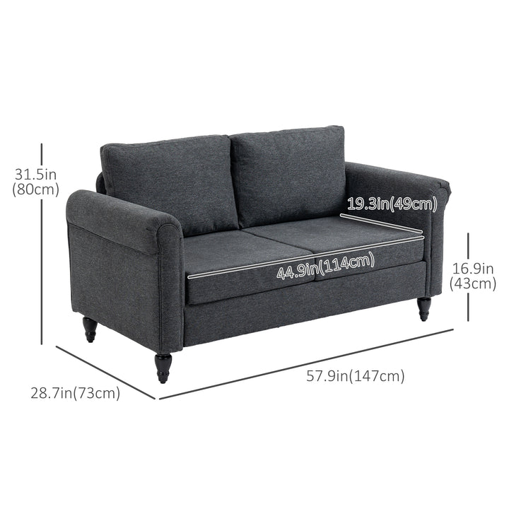 HOMCOM Vintage Loveseat, Upholstered Love Seat Furniture, Chenille-feel Fabric 2 Seater Sofa Couch with Rolled Arms, Gourd-Shaped Rubber Wood Legs for Living Room, Dark Grey