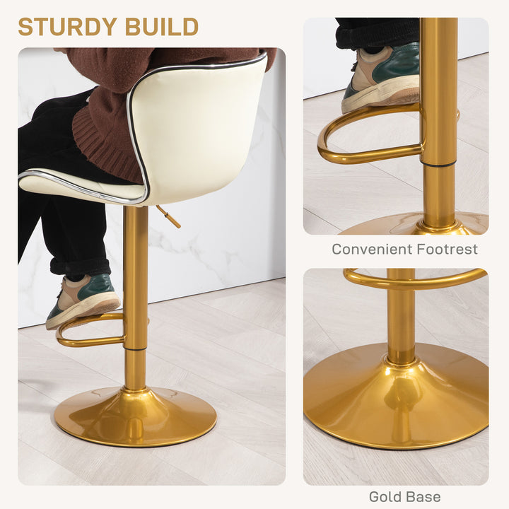 HOMCOM Counter Height Bar Stools Set of 2, Adjustable Height Bar Chairs with Swivel Seat, PU Leather Upholstery