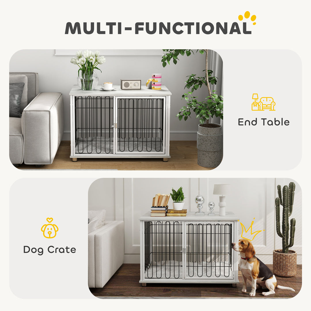 PawHut Dog Crate Furniture with Washable Cushion, Adjustable Feet for Medium Dogs, Indoor Use, Grey