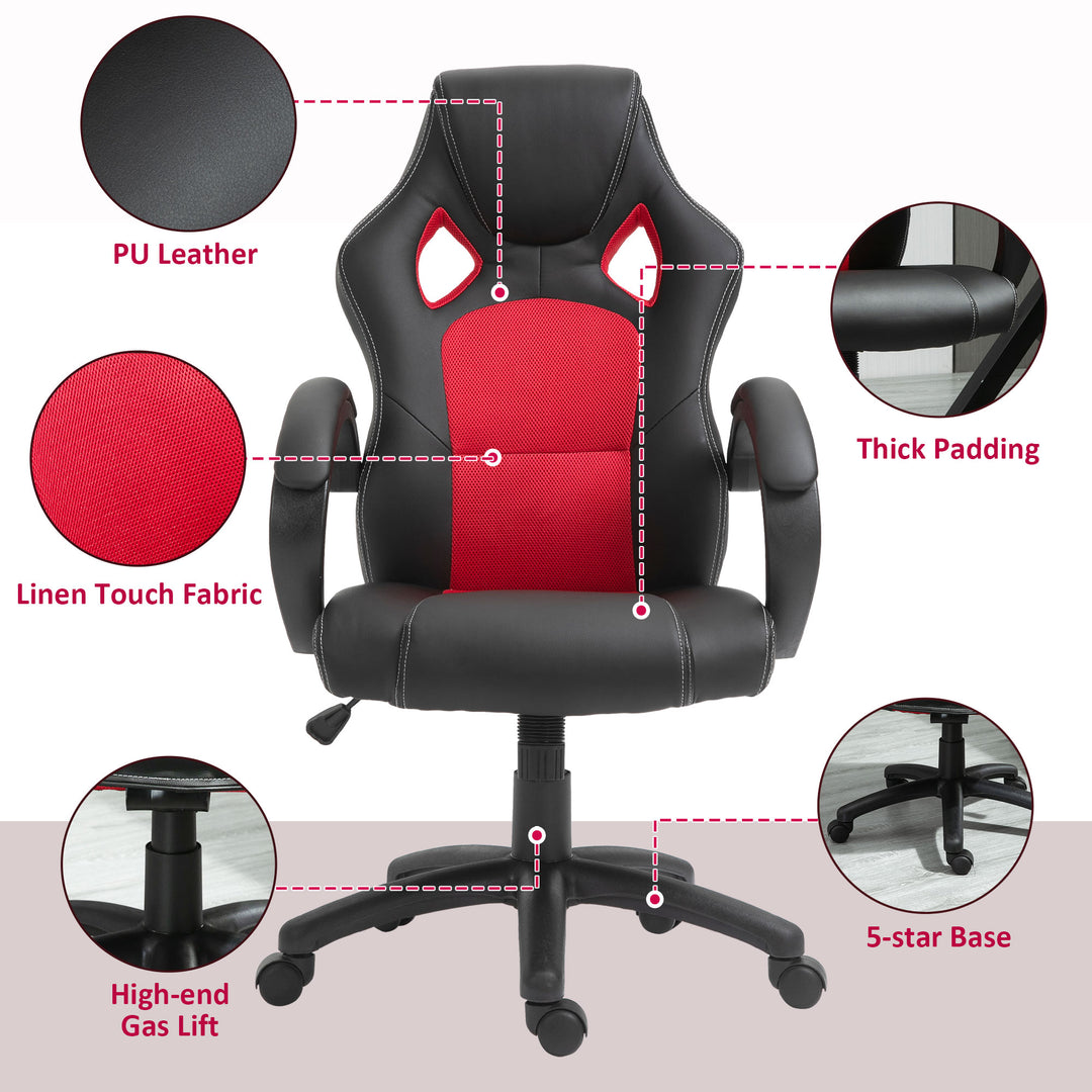 HOMCOM Racing Gaming Chair Office Chair Computer Desk Gamer Chair with Swivel Wheels, Padded Headrest, Tilt Function, Red